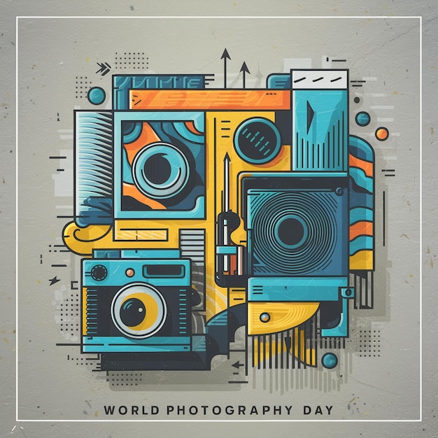 a colorful abstract illustration of a digital photo with a picture of a camera retro aestheric