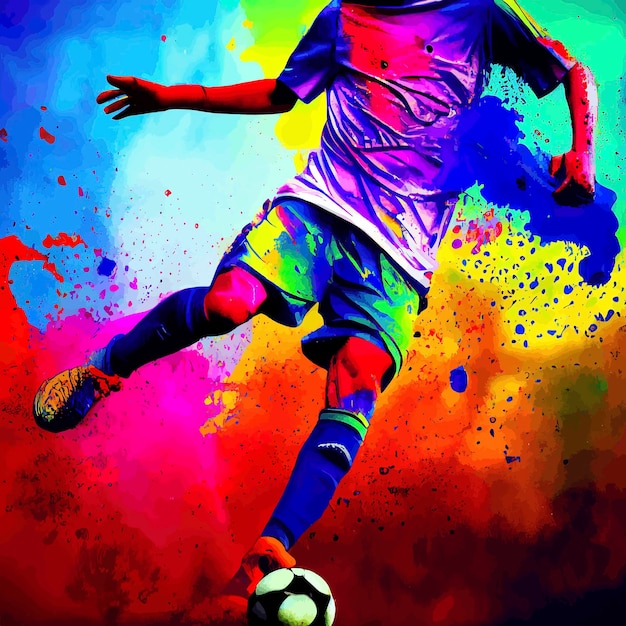 Colorful abstract illustration of a man playing soccer