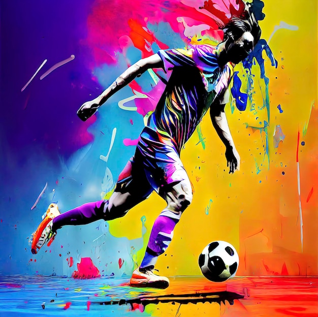 Colorful abstract illustration of a man playing soccer