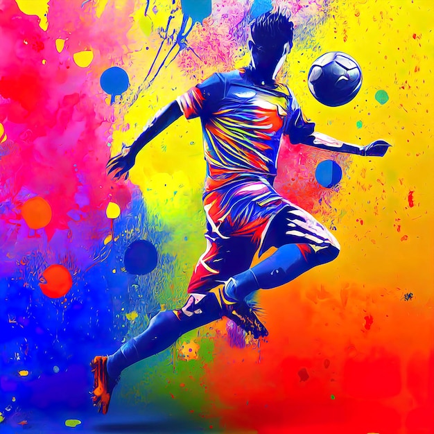 Colorful abstract illustration of a man playing soccer