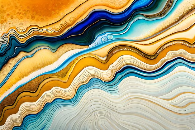 A colorful abstract illustration of a wave with a yellow background