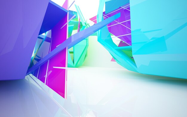 A colorful abstract image of a building with a blue and green background