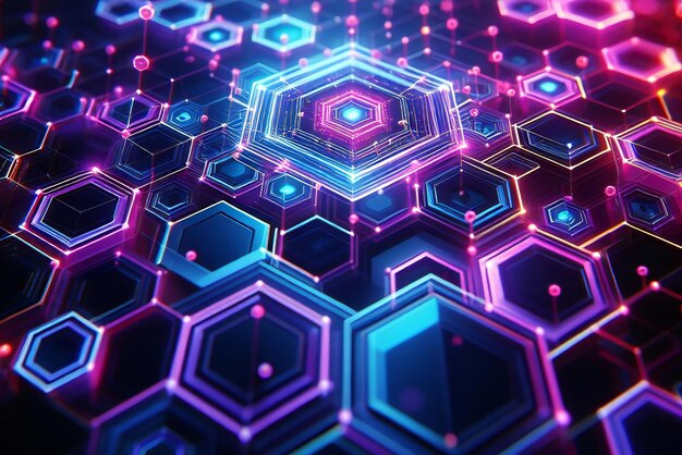 Photo a colorful abstract image network of hexagons