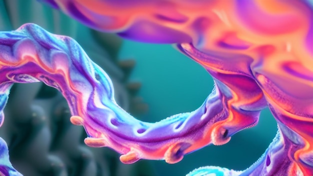 A colorful and abstract image of a purple and orange swirls.