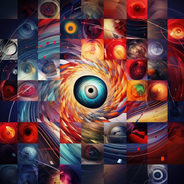 A colorful abstract image with a large eye in the center ai