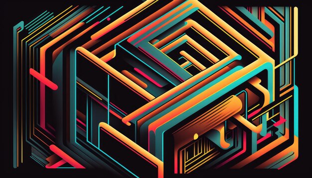 Colorful Abstract Isometric Geometry Pattern Generative AI