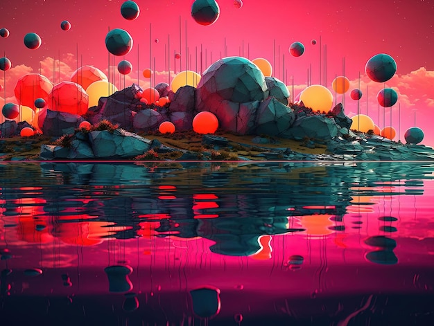 colorful abstract landscapes in the style of beeple