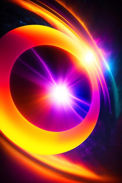 Colorful abstract light rings lens flare shining neon burst of glowing solar eclipse