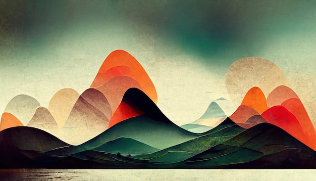 colorful abstract mixed media grunge landscape background modern nature design 3d illustration