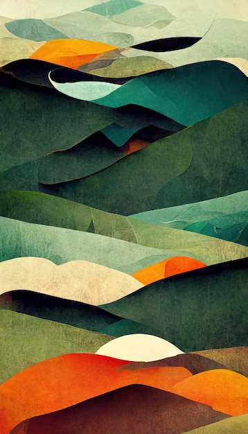 Colorful abstract mixed media grunge landscape background Modern nature design 3D illustration