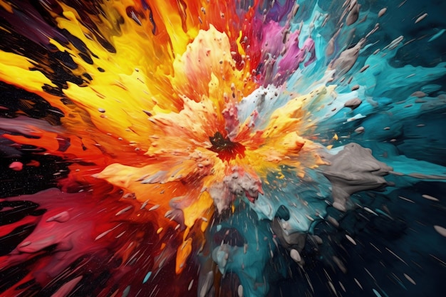 Colorful Abstract Paint Explosion on Dark Background