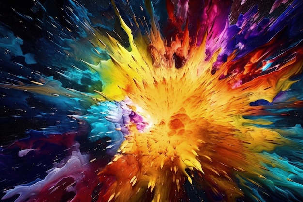 Photo colorful abstract paint explosion on dark background