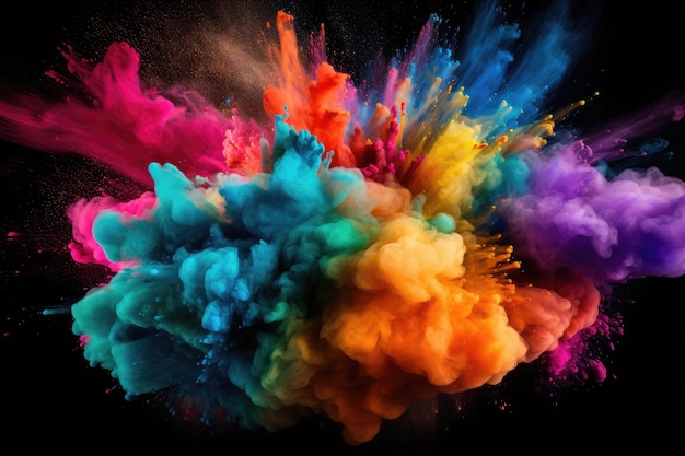 Colorful abstract paint explosion isolated on black background Abstract colored smoke Abstract colorful powder explosion against a black background Colored cloud Colorful dust AI Generated