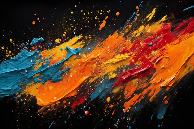 Colorful abstract paint splashes on black background Artistic background