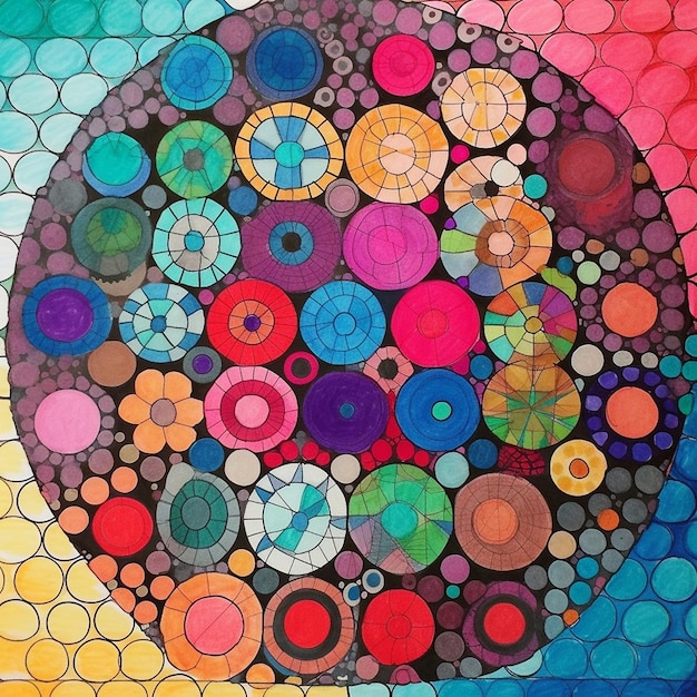 a colorful abstract painting of circles and circles.