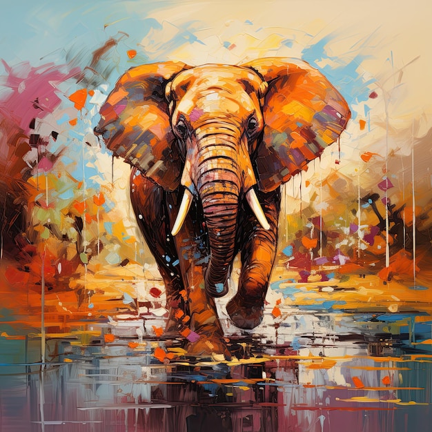 Colorful abstract painting of elephant wall art poster