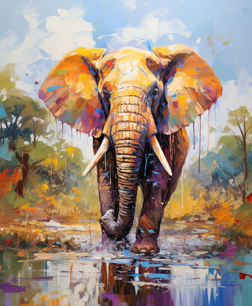 Colorful abstract painting of elephant wall art poster