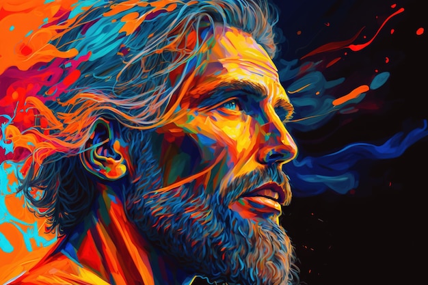 A colorful abstract painting of man