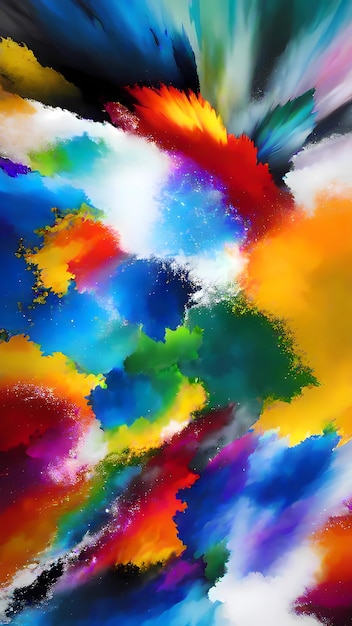 雲の虹を描いたカラフルな抽象的な絵画