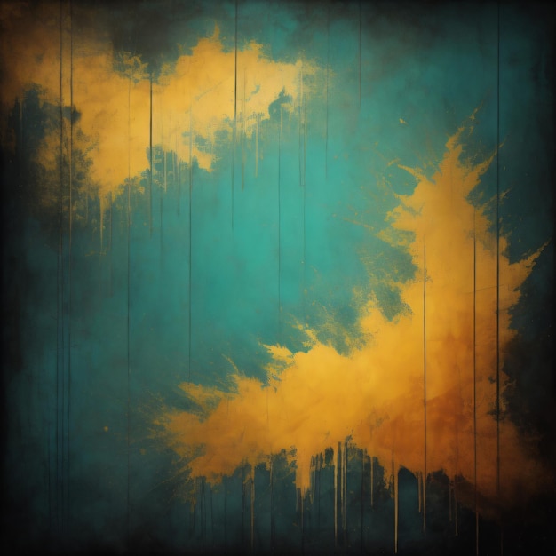 A colorful abstract painting of trees and clouds.