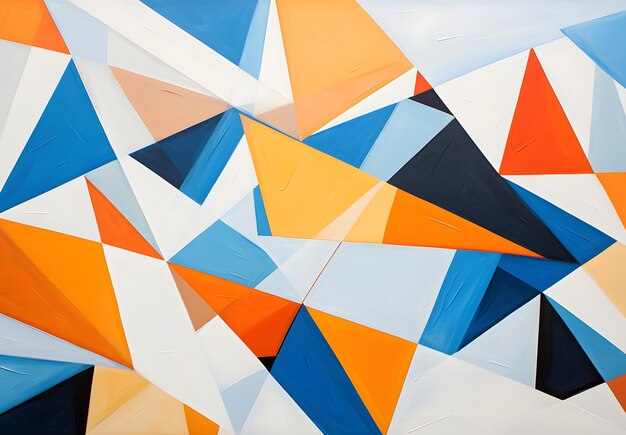 A colorful abstract painting of a triangle with a blue background.