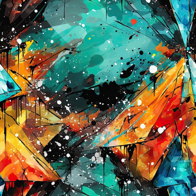 Photo colorful abstract painting of triangles in graffiti style tiled