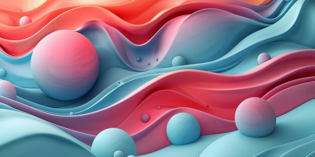 ストックの背景に多くの小さな彩色の球を持つ波のカラフルな抽象的な絵画