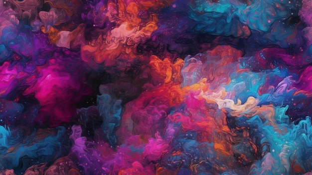 A colorful abstract painting with a black background and a purple background.