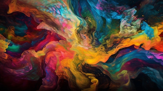 A colorful abstract painting with a black background