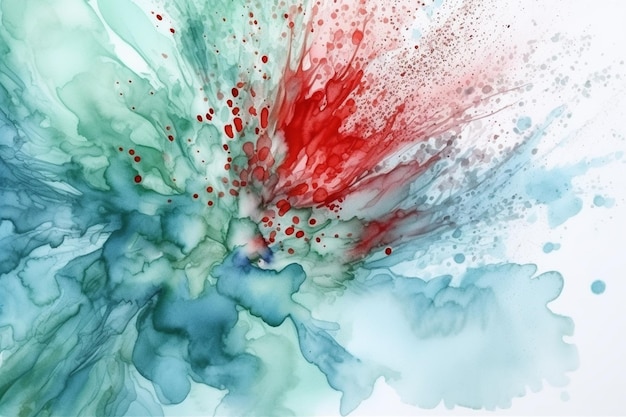 A colorful abstract painting with a blue and green background