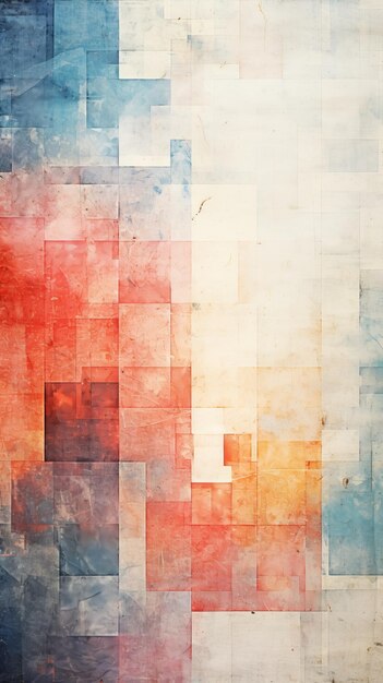 Colorful abstract painting with blue red orange and white hues