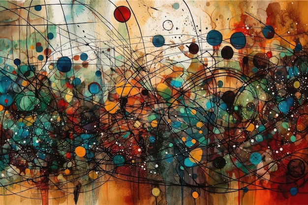 Colorful abstract painting with circular shapes