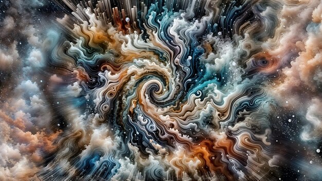Colorful abstract painting with a colorful vortex of fractal clouds in the center
