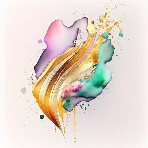 A colorful abstract painting with a gold and green swirl.