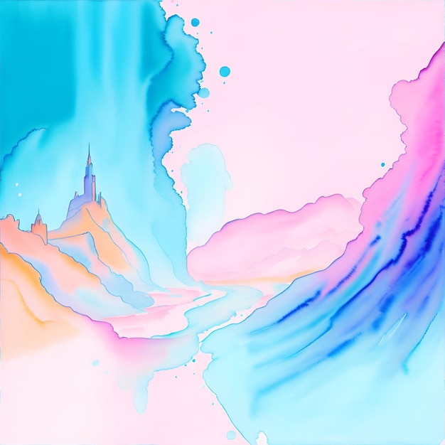 A colorful abstract painting with a pink and blue background Ai generated