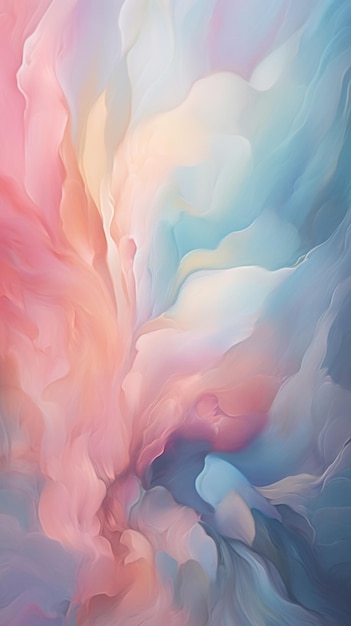 A colorful abstract painting with a pink and blue background.