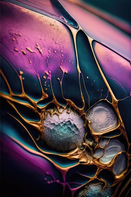 A colorful abstract painting with a purple and gold background.