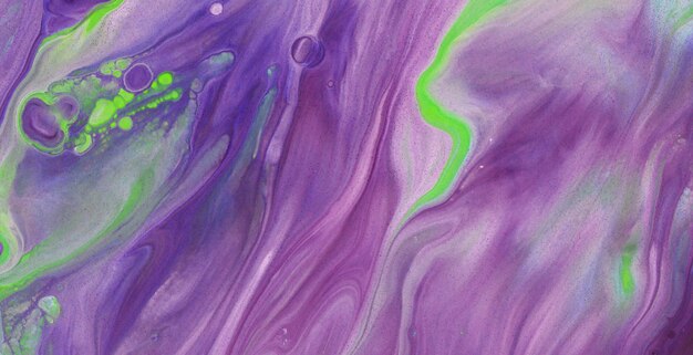 A colorful abstract painting with purple and green swirls and green circles