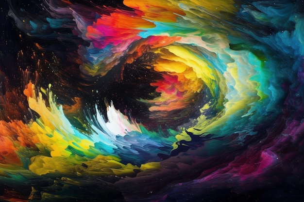 A colorful abstract painting with a swirl of colors.