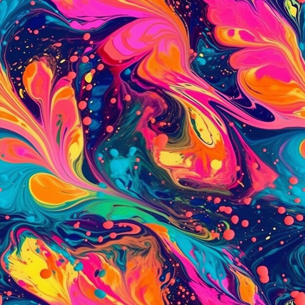 A colorful abstract painting with swirls and bubbles on a black background generative ai