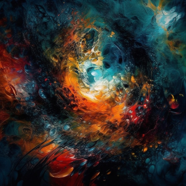 A colorful abstract painting with a swirly design and the word'galaxy'on the bottom.