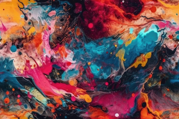 Colorful abstract painting with various shapes and textures