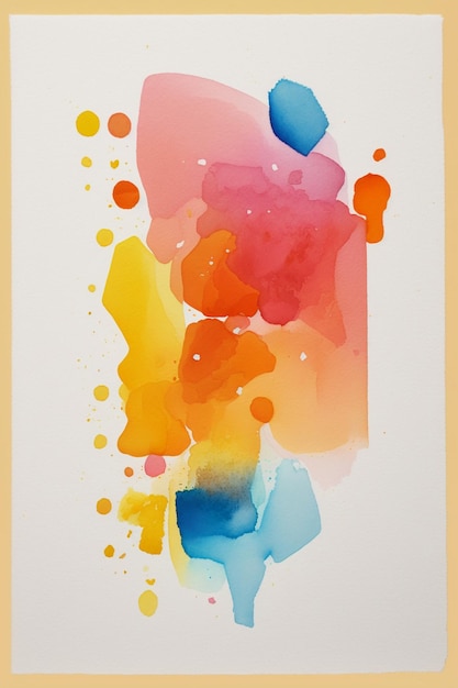 A colorful abstract painting with a yellow background and orange and blue colors.