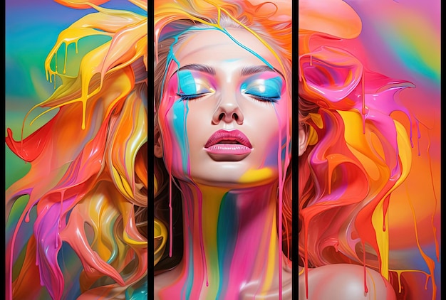 colorful abstract paintings featuring portraits of women in the style of realism