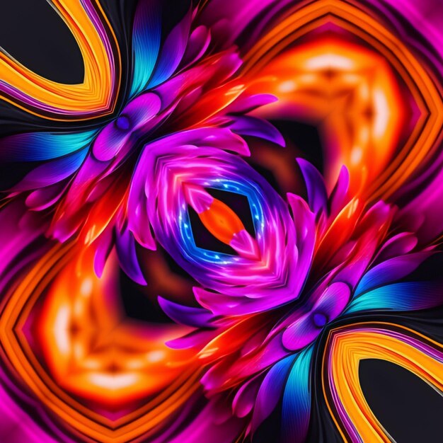 A colorful abstract pattern with a spiral design in orange, blue, and yellow