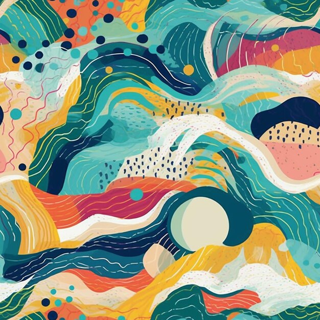 a colorful abstract pattern with waves and dots generative ai