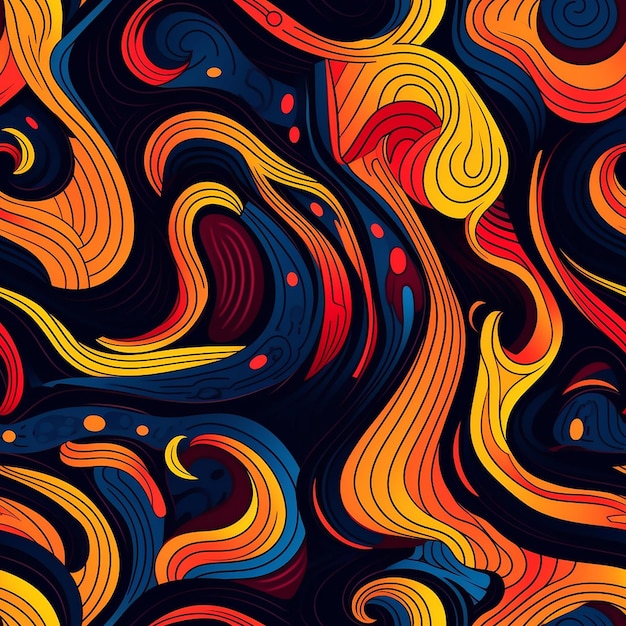 colorful abstract patterns are shown on a black background.