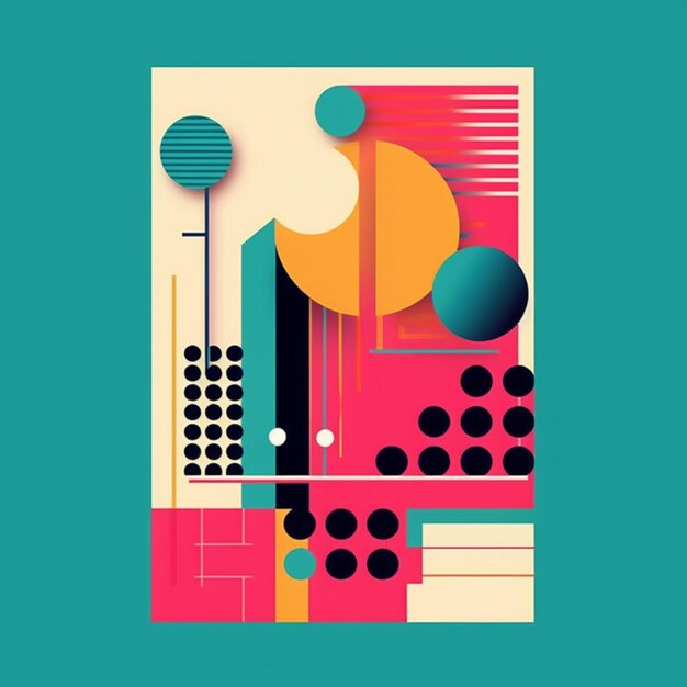 Photo a colorful abstract poster with a geometric design and a blue background generative ai