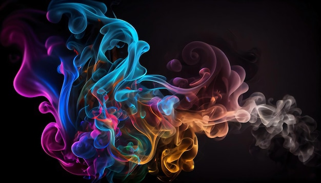 검은 바탕에 있는 다채로운 추상적인 연기 <unk>의 연기의 배경