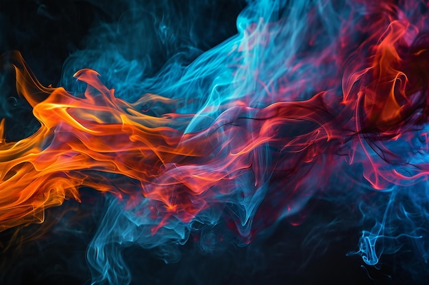 Colorful abstract smoke patterns on a black background Background from the smoke of vape